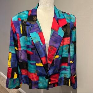 Vintage Funky Color Blazer Bedford Fair 80s Shoulder Pads XL Made in USA